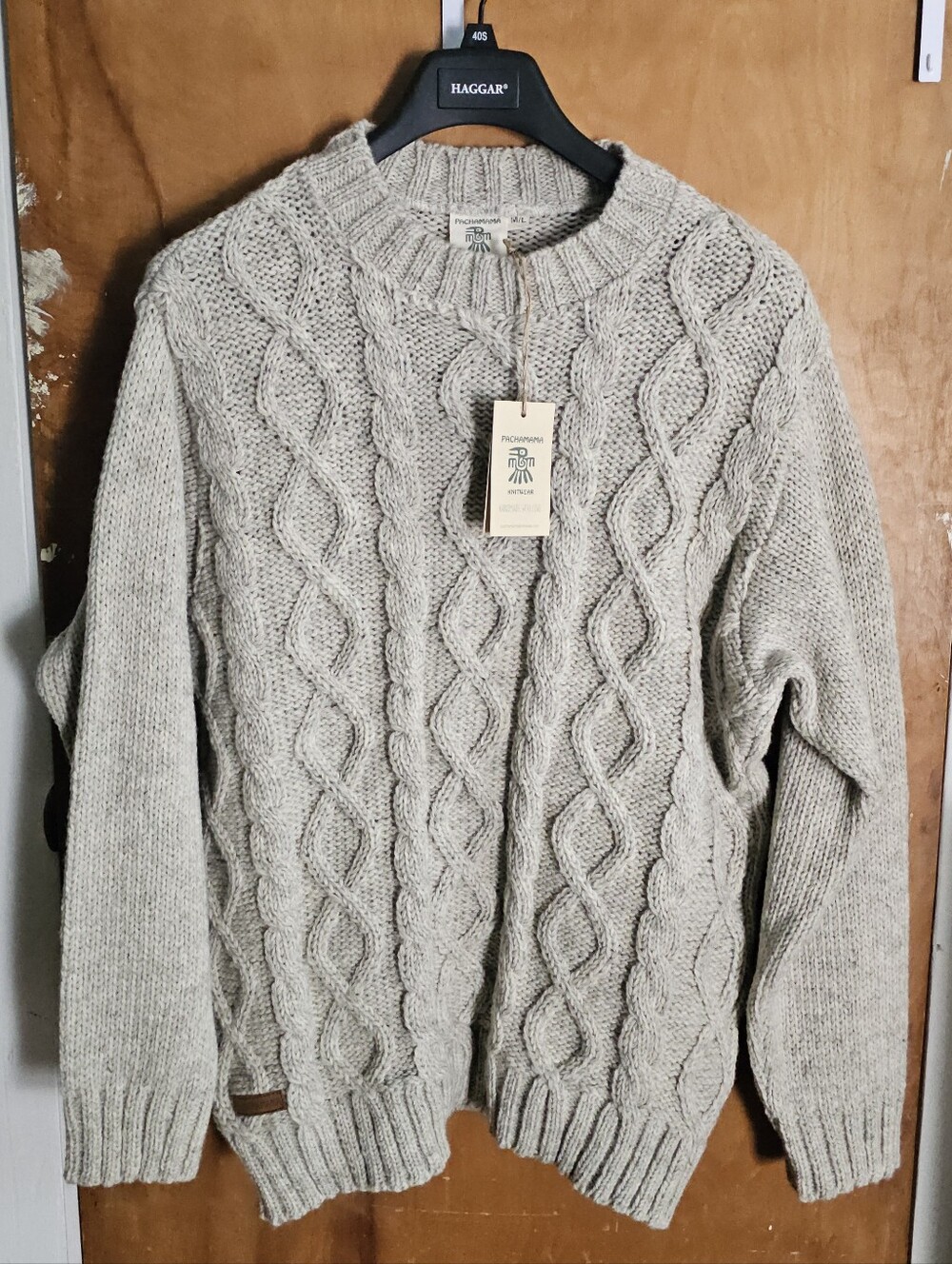 Hand-Knit Cable Crewneck Sweater - Cream